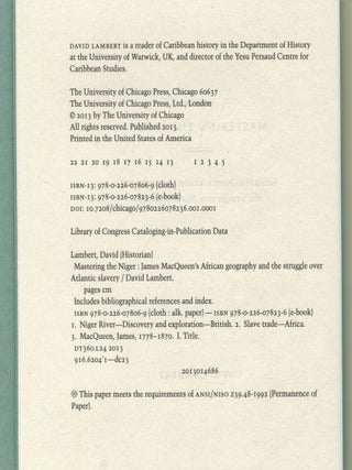 Mastering the Niger; James MacQueen's African geography & the struggle over Atlantic slavery