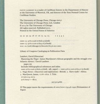Mastering the Niger; James MacQueen's African geography & the struggle over Atlantic slavery