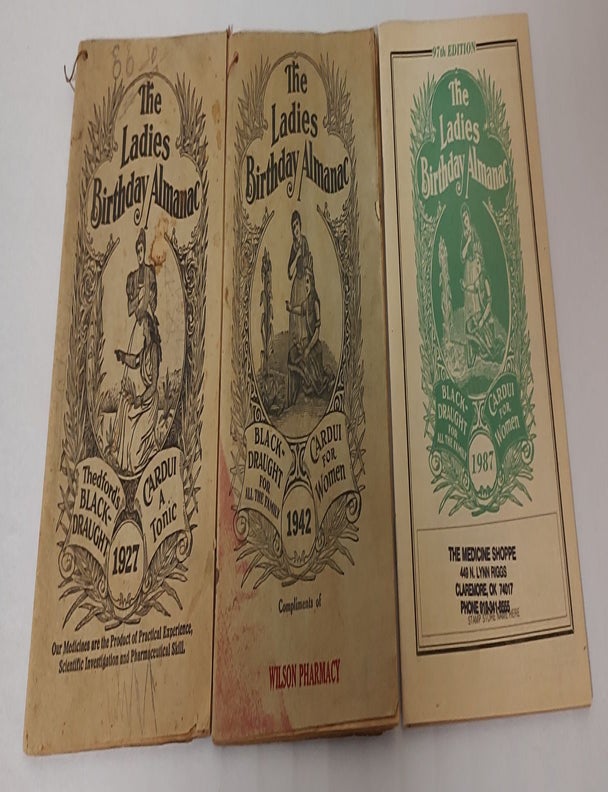 Item #10810 Ladies Birthday Almanacs; set of three from 1926 to 1986. The Chattanooga Medicine Company.
