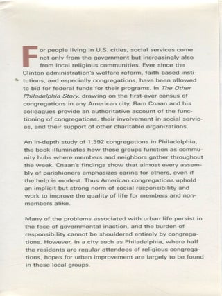 The Other Philadelphia Story; how local congregations support quality of life in urban America