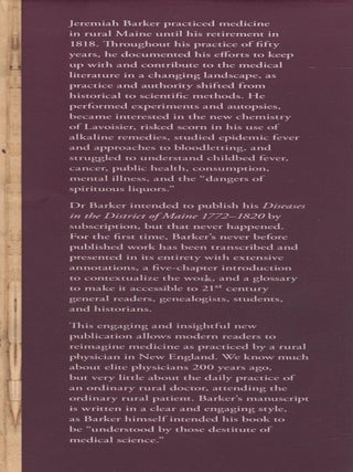 Diseases in the District of Maine 1772-1820; the unpublished work of Jeremiah Barker, a rural physician in New England