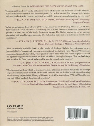 Diseases in the District of Maine 1772-1820; the unpublished work of Jeremiah Barker, a rural physician in New England