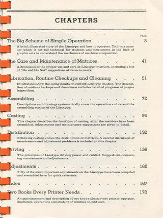 Linotype Maintenance Manual; including big scheme of simple operation