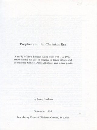 Prophecy in the Christian Era; a study of Bob Dylan's work from 1961 to 1967