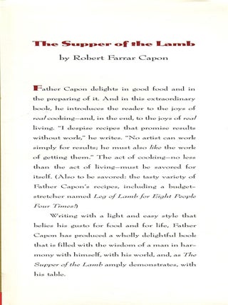 The Supper of the Lamb; a culinary reflection