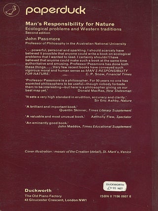 Man's Responsibility for Nature; ecological problems and western traditions
