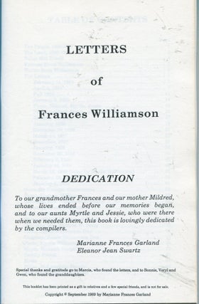 Letters of Frances Williamson; 1884-1900