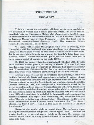 Letters of Frances Williamson; 1884-1900