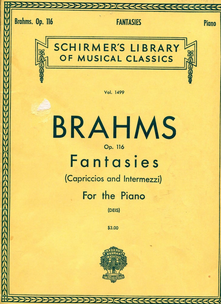 Item #6752 Fantasies for the Piano: Op. 116; Schirmer's Library of Musical Classics: Vol. 1499. Johannes Brahms, Carl Deis, composer.