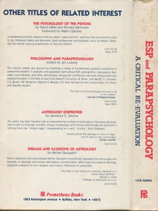 ESP and Parapsychology; a critical re-evaluation