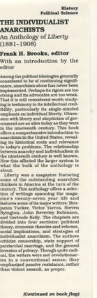 The Individualist Anarchists; an anthology of liberty (1881-1908)