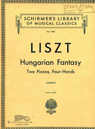 Item #931 Liszt: Hungarian Fantasy; Two Pianos, Four-Hands; Vol. 1056. Franz Liszt