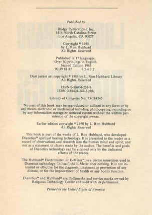 Dianetics: The Modern Science of Mental Health; a handbook of Dianetics procedure